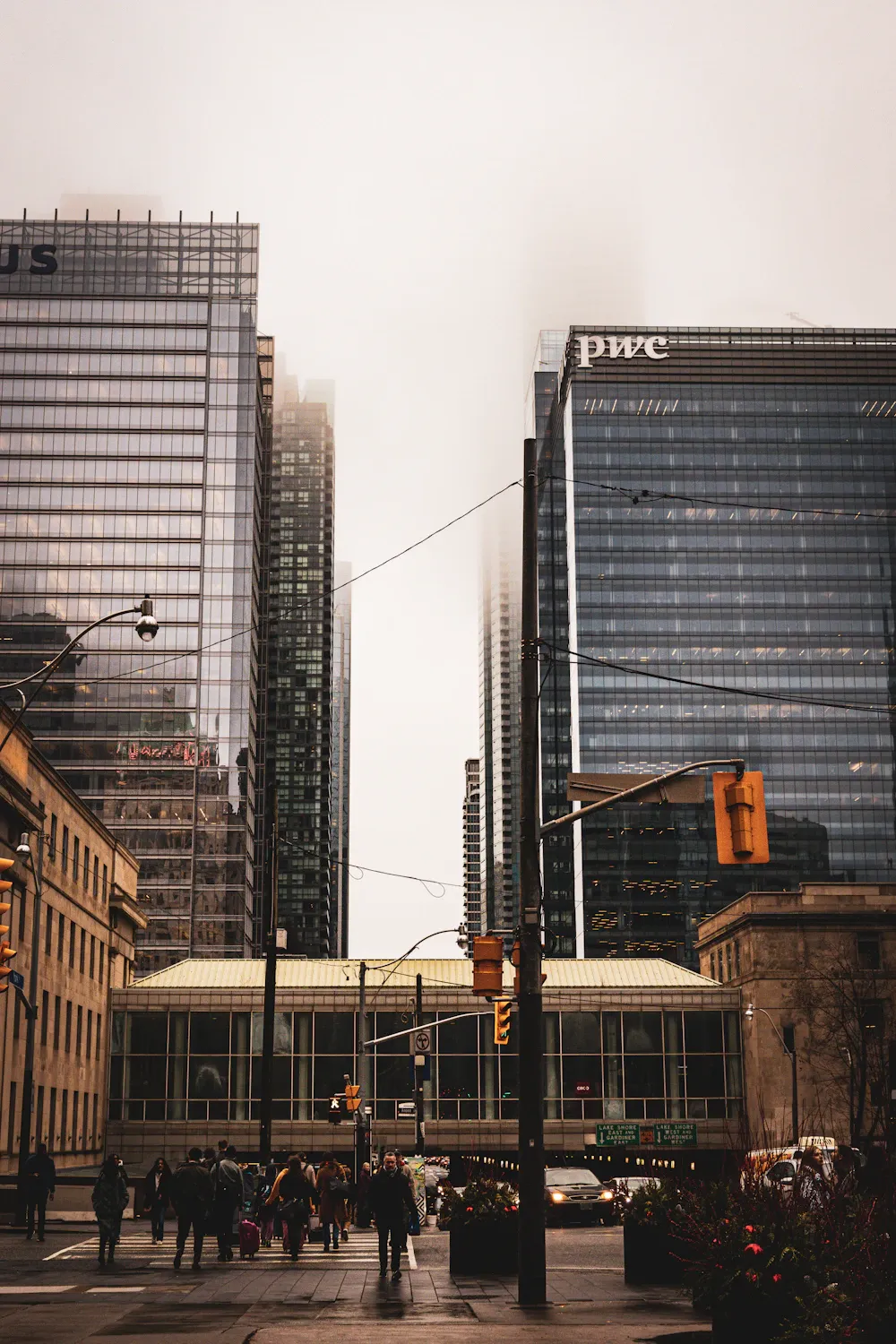 Toronto downtown skyline with the CN Tower framed by glass office towers