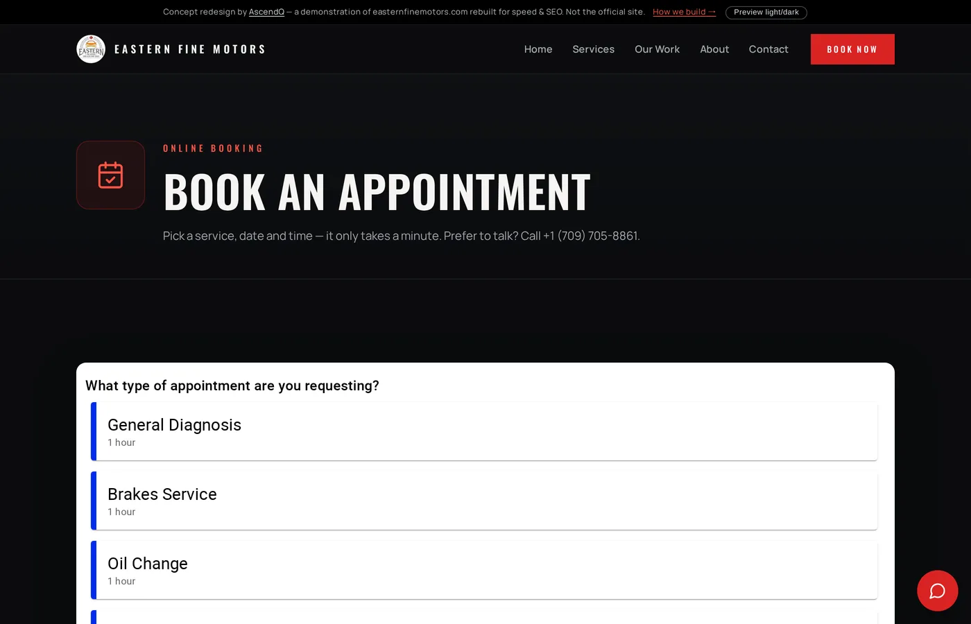Real online booking: pick a service, pick a slot, done